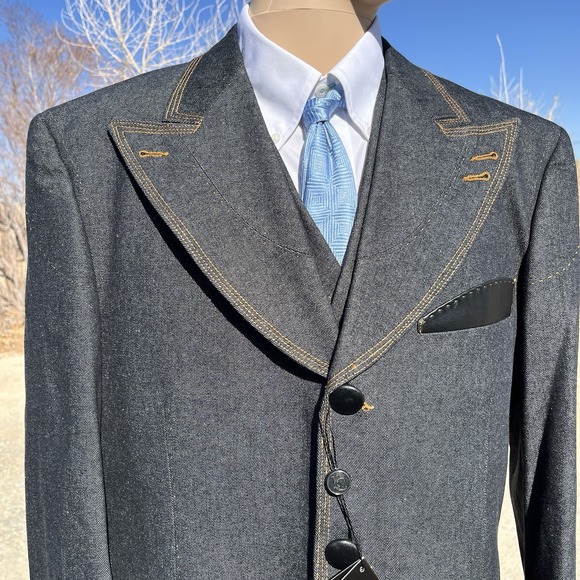 2 Piece denim Suit New With Tags Men (42L) double breast tuxedo cowboy‎ IL CANTO - Picture 1 of 16